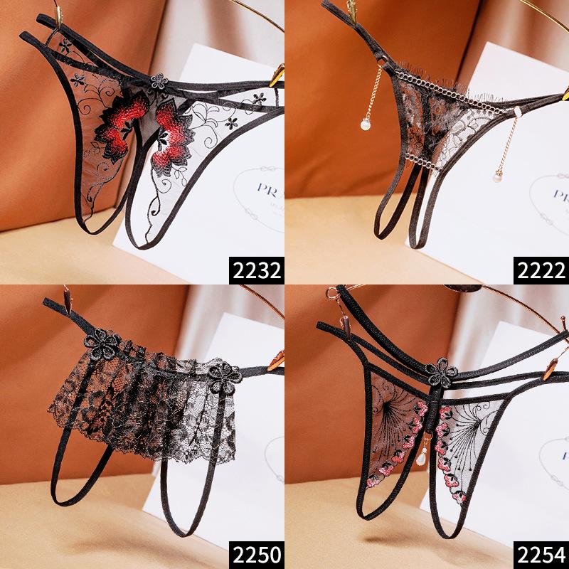 [Free Shipping] 2/4 Independent Packs, Black Sexy Seduction Underwear, Women's Fun Open File, Hot Perspective T-pants