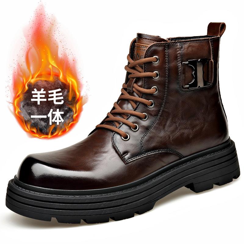 New Designer Genuine Leather Boots for Men Autumn Winter British Wool Motorcycle Boots Man Fashion Casual Platform Shoes Male