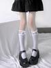Japanese Lolita Cute Lace Middle Socks Velvet Versatile Glass Stockings with Bow White JK Calf Socks Women Sexy Stockings