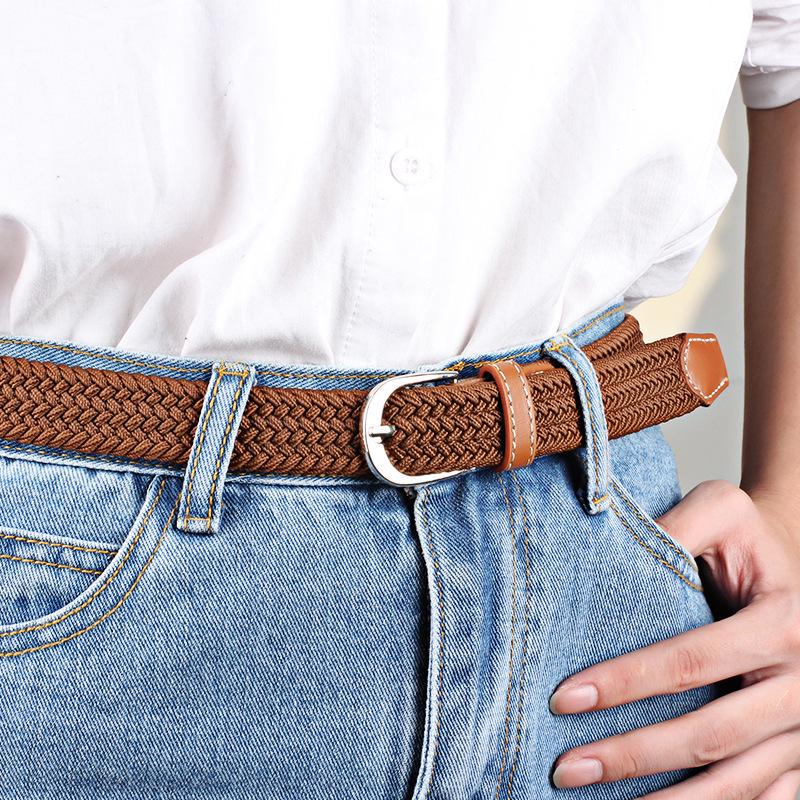 Unisex Youth Elastic Woven Canvas Leather Belt