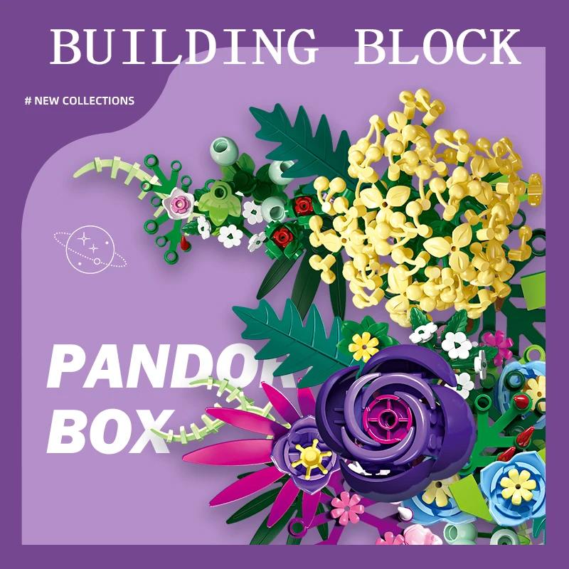 Creative Potted Flower Building Blocks Colorful Rose Lavender Flower Plant Model Bricks Home Decoration Kids Toys Holiday Gifts