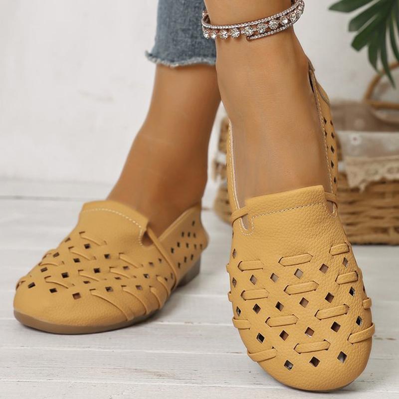 

Модные лаконичные однотонные полые туфли на плоской подошве для женщин, летние удобные неглубокие женские туфли на плоской подошве, слипоны для ходьбы, женские туфли-балетки 40