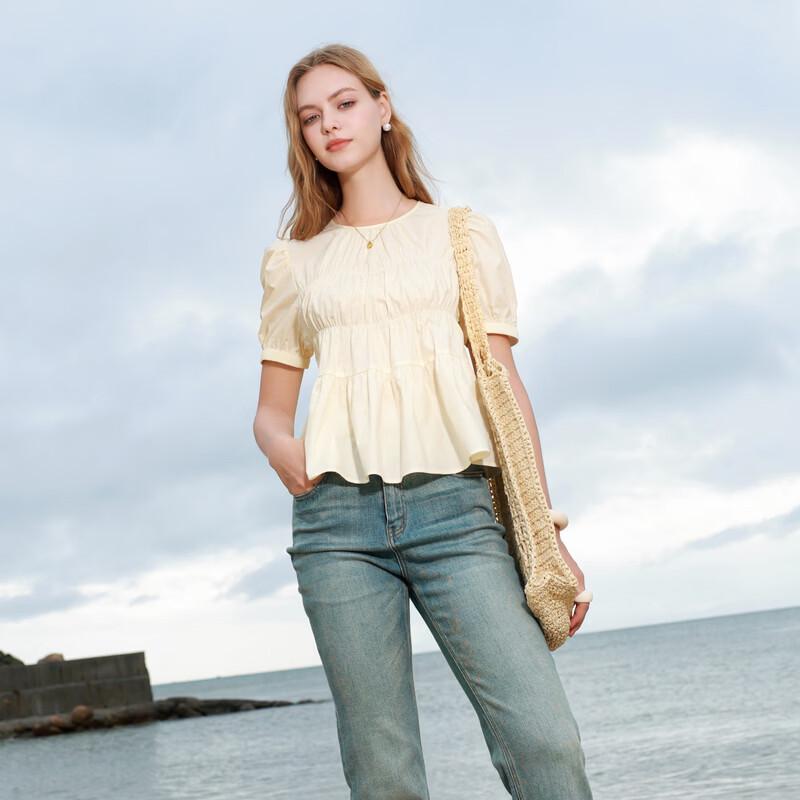 SanCai 100% Cotton Puff Sleeve Top