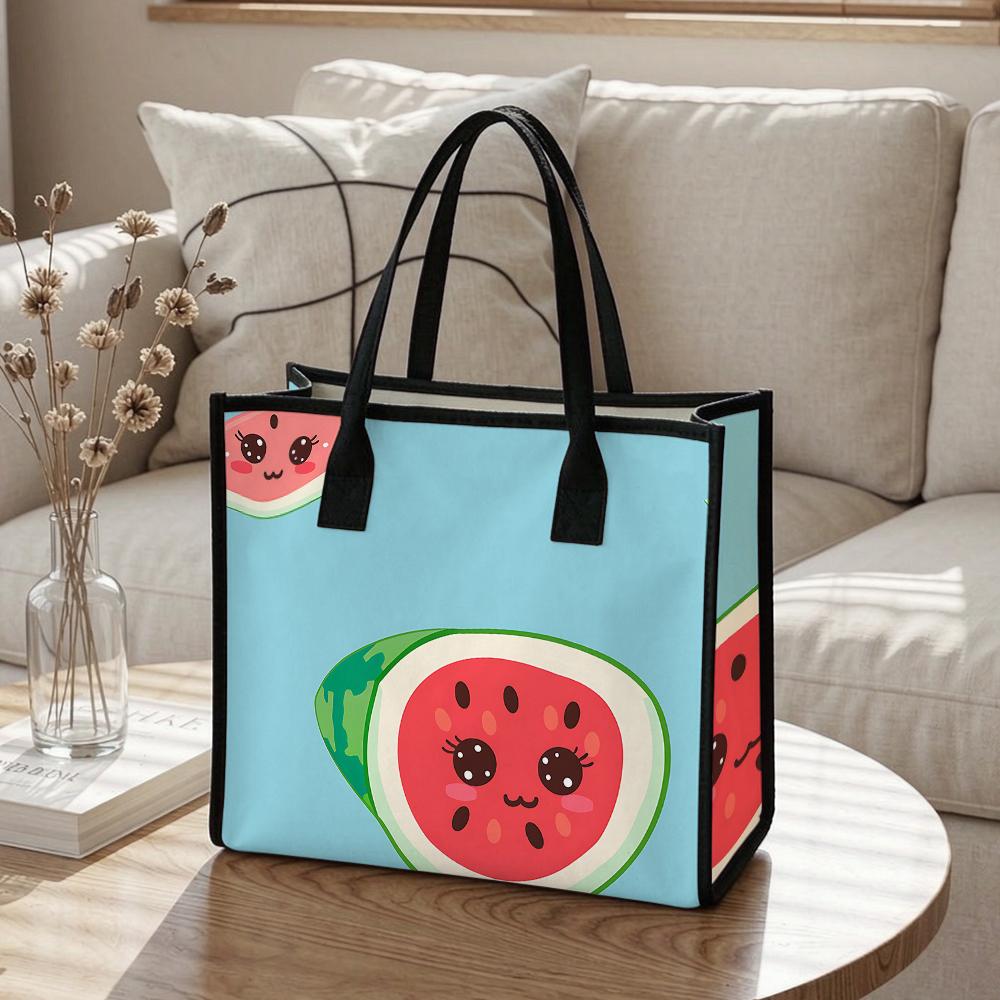 Cute Watermelon Print Tote Bag Lightweight Large Capacity Shopping Handbag for Daily Use