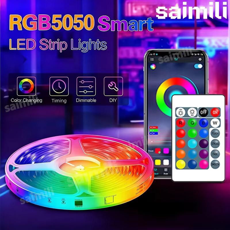 5V RGB LED Strip Lights – SMD 5050 Bluetooth Music Sync, 24-Key Remote Control Flexible Lamp Tape for TV Bedroom Christmas Home Decor