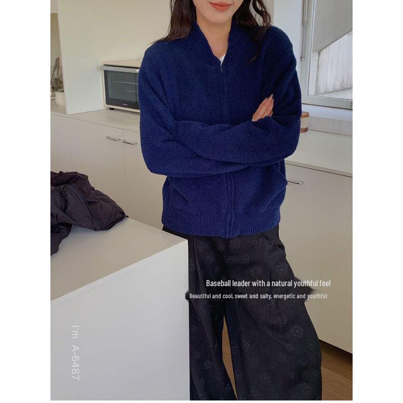 Women's Du Xiaozhai Stand Collar Zipper Cardigan - 2024 Autumn, Retro Design, Cozy Fit