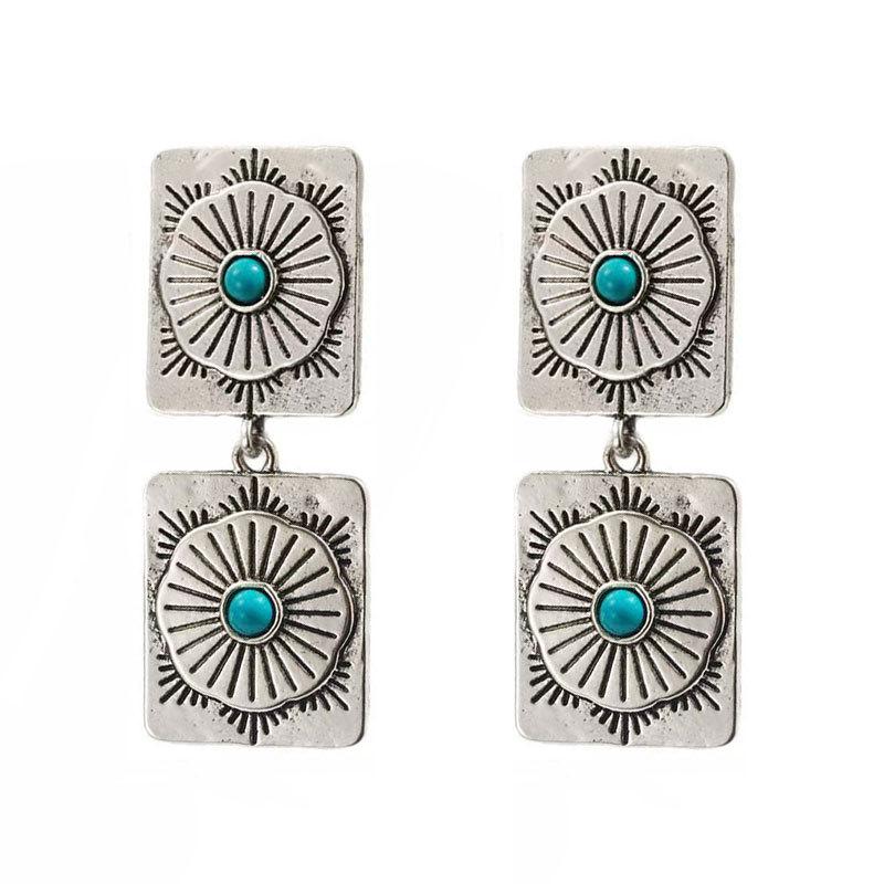 Western Style Turquoise Earrings, High-End Exaggerated Temperament Lightning Earrings, Retro Bohemian Earrings