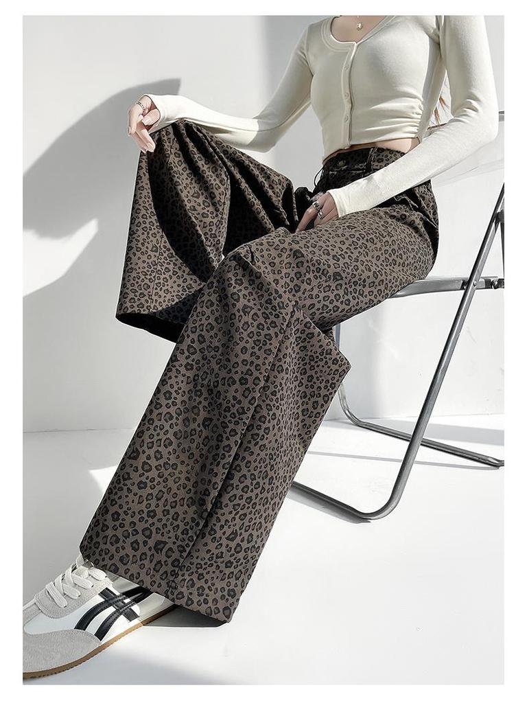 American Retro Leopard Print High-Waist Wide-Leg Pants - Spring 2026 Collection for Women