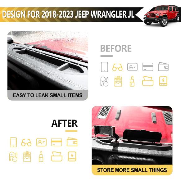 JL Phone Mount Storage Box with Cover, Dash Cell Phone Mount Dashboard Phone Holder with Tray for 2018- Jeep Wrangler JL -2024 Jeep Gladiator JT