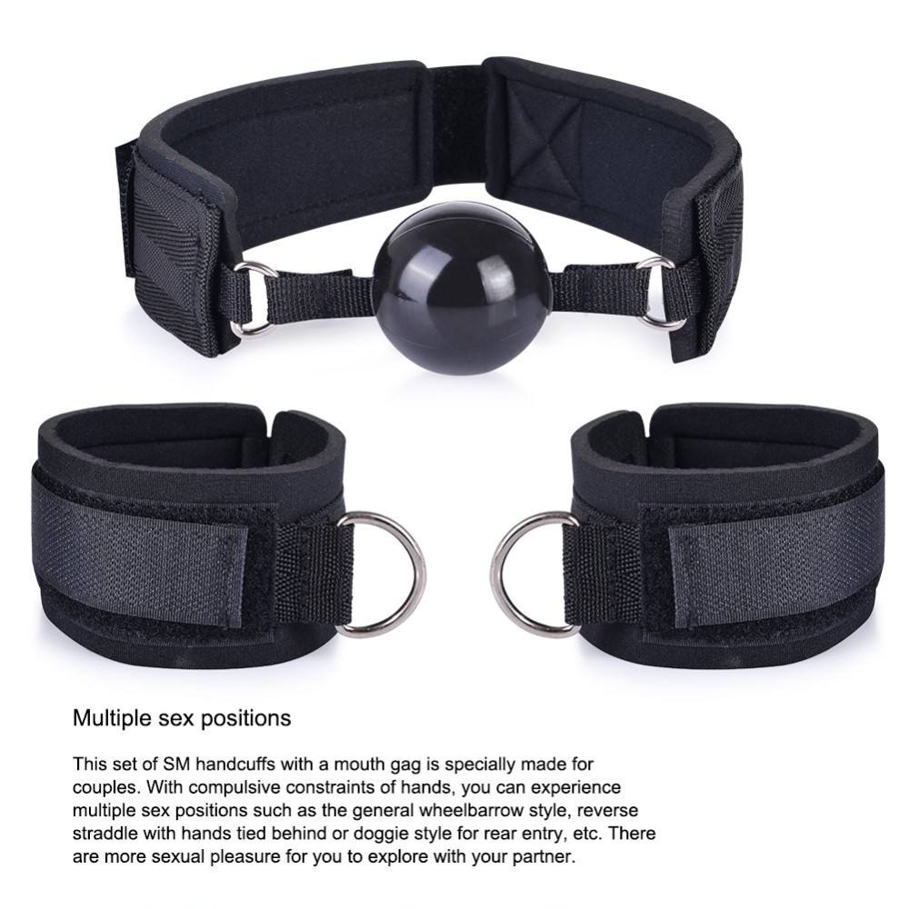 Restraints For Sex Toy For Woman Ball Mouth Gag With Leather Handcuffs Sm Kit Adult Sex Bondage For