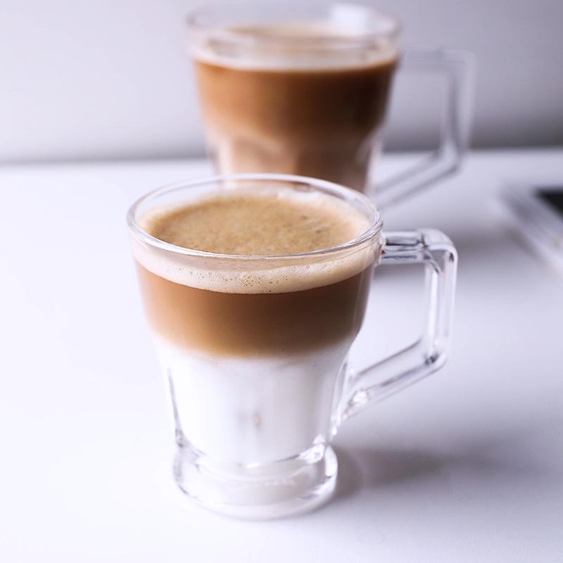 American Layered Iced Coffee Cups, Classic Cold Extract Latte Glass Mug with Handle, Small Teacup Water, Nordic Crystal Glasses