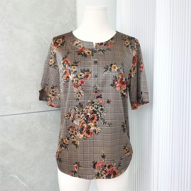 Last Missing Price Sennu Middle-Aged and Elderly Women Mulberry Silk Short Sleeve Tops Retro Ethnic Style Color Shirt