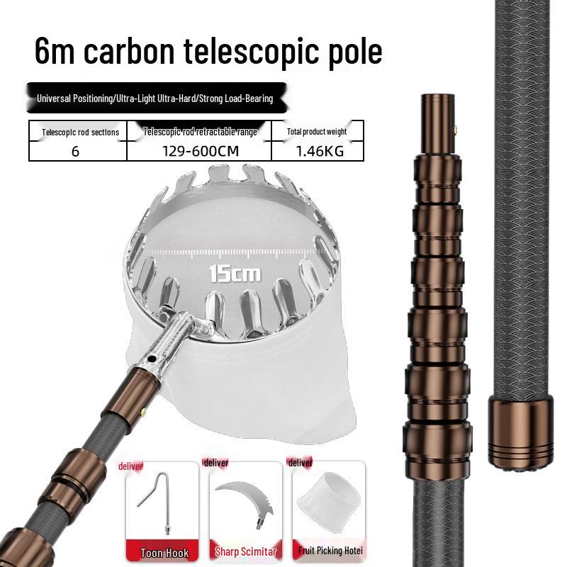 Telescopic Pole Fruit Picker for Persimmon, Loquat, Bayberry, Peach, Plum, Jujube, Apricot, and High-Altitude Harvesting