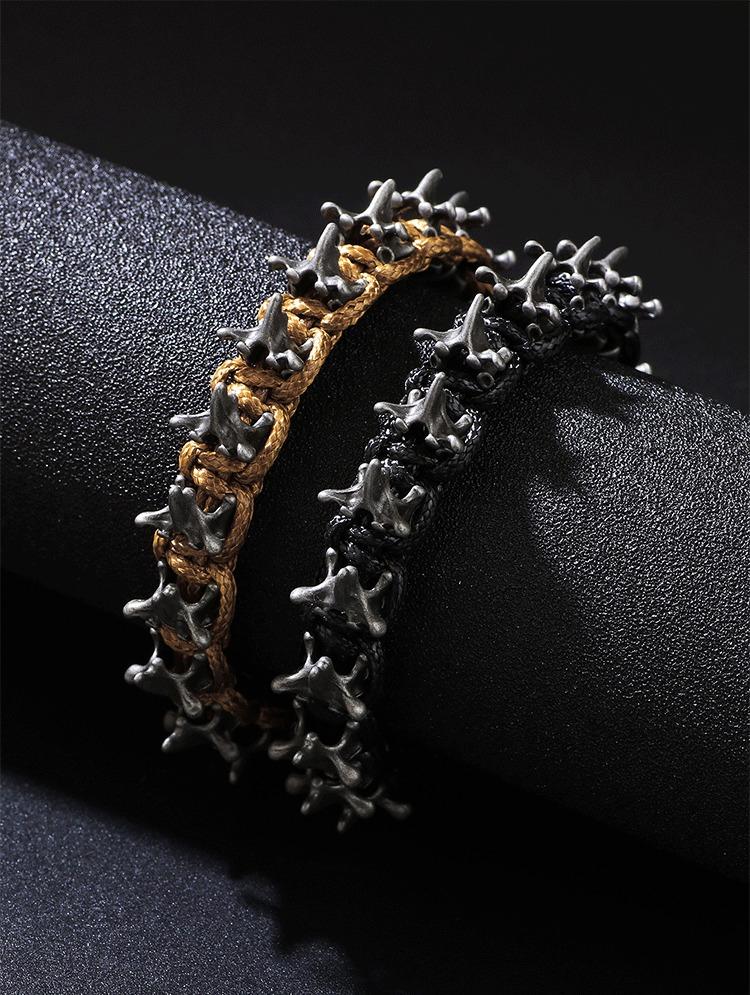 Men's Punk Hip Hop Handmade Woven Alloy Keel Adjustable Size Bracelet Fashion Woven Hand Chain Punk Dark Style Accessory