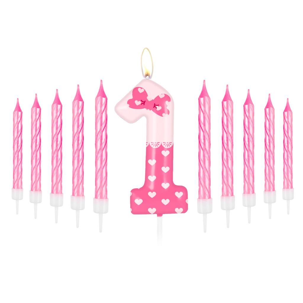 11pcs Pink Bow Number 0-9 Birthday Candles, Cat Cartoon Birthday Decorations for Girls, Wedding Anniversary Party Supplies