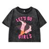 Girls Let'T Go Printing Female Washed Short T Shirt Summer Street Vintage Clothes Fashion Loose Distress Tee Tops