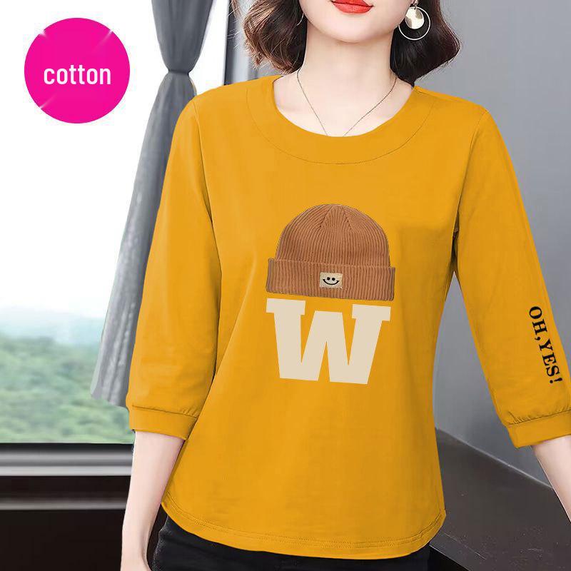 

Women s Summer 2025 Korean Style High-End Cotton Seven-Sleeve Loose Slimming T-Shirt M (85-100 lbs)
