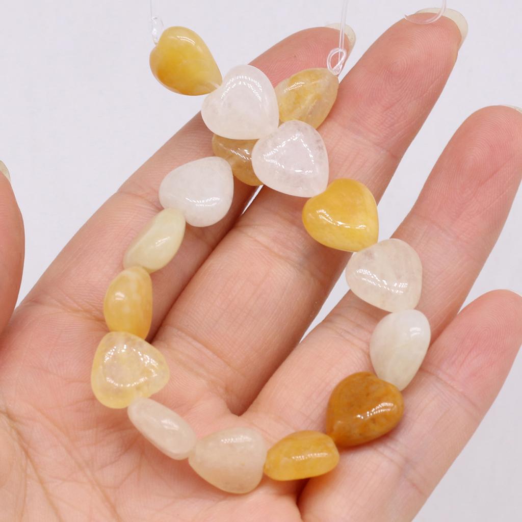 16Pcs/String, Spiritual Healing Crystal Heart Beads, Bohemian Style Natural Stone Rose Quartz Gemstone Loose Spacer Beads for Jewelry Making DIY Craft