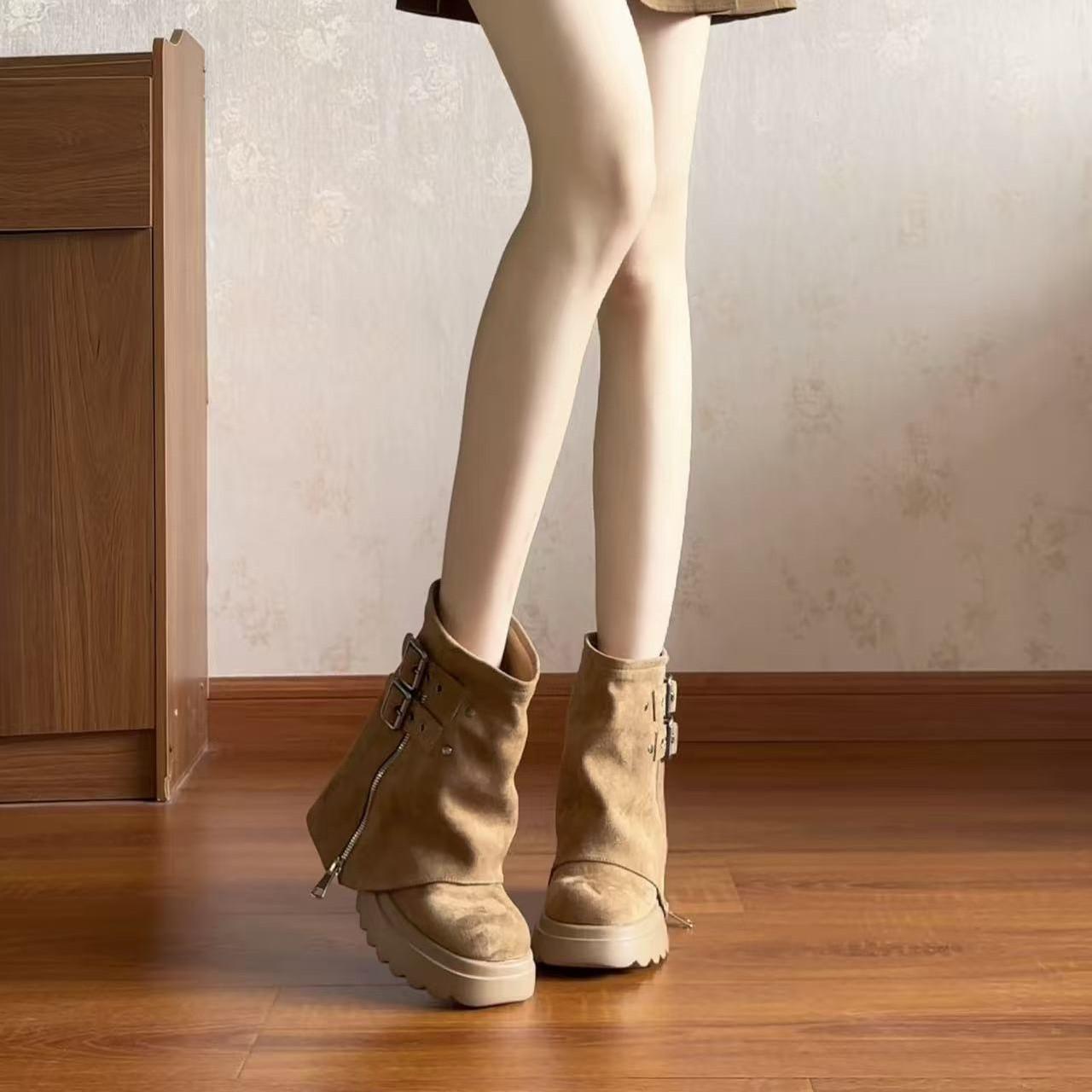 

Small man increases height British style platform Martin boots women s 2025 new thin pile pants tube boots sweet cool babes boots 40 хаки