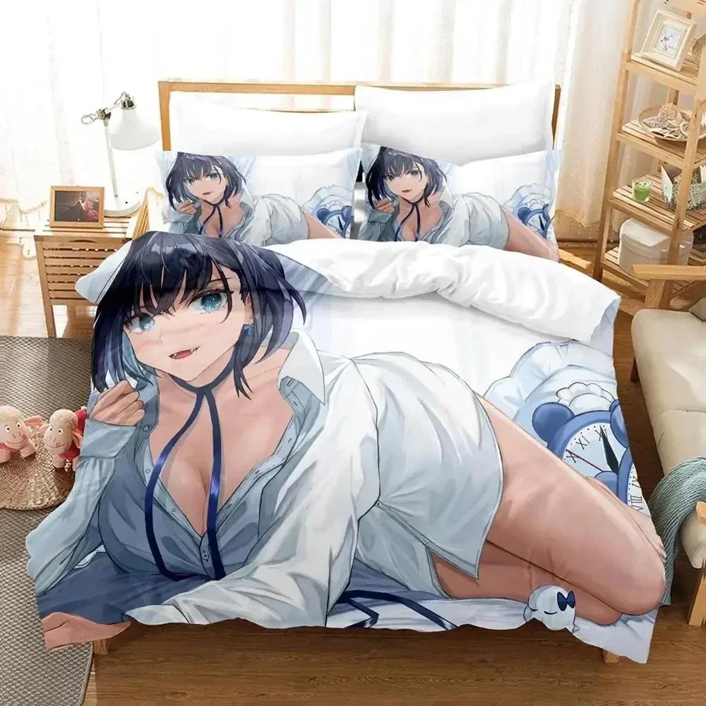 3D Print Anime Ouro Kronii Bedding Set Printed With Pillowcase Bed Duvet Cover Soft Queen King Size Bedclothes Home Boys Adult