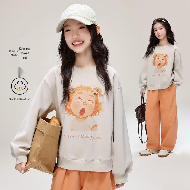 Girls Printed Round Neck Long Sleeve Sweatshirt 110