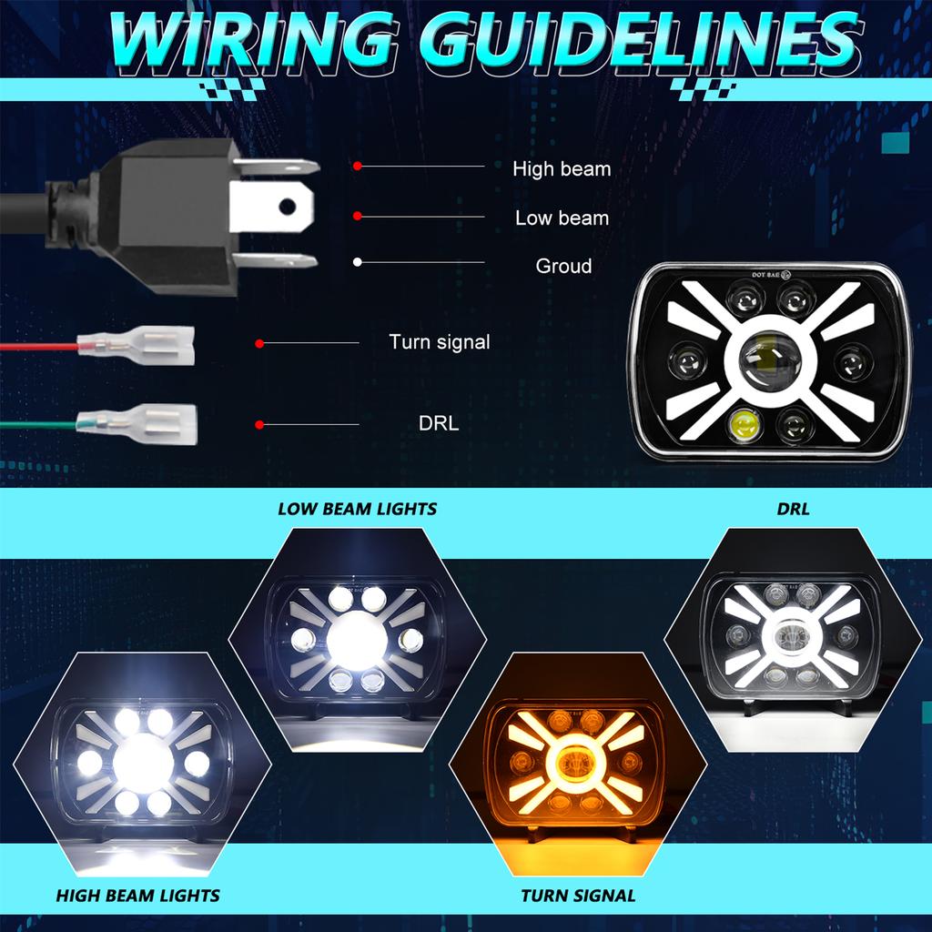 5x7 7x6 Inch H6054 DOT Approved Hi Lo Beam DRL LED Headlight Super Bright 6000K 3500K