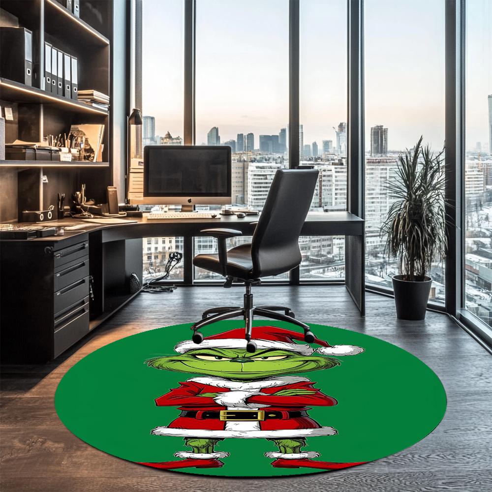 Grinch Printed Round Rug Carpet Chair Rug Area Rug Entryway Doormats,for Office Chair Living Room Bedroom Kitchen Room.