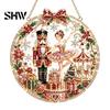 Christmas Faux Diamond Art Ornament Kit Kit, Santa Angel Sun Catcher DIY Acrylic Textured Bead Round Board, 3D Craft for Adults, Festive Window