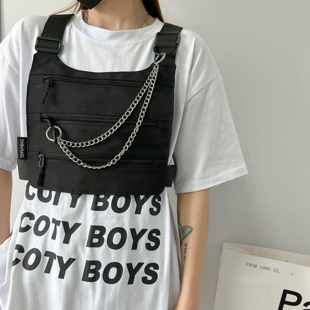 Large Capacity Man' s Vest Bag Nylon Message Crossbody Pouch Zipper Men Chest Bag  Outdoor