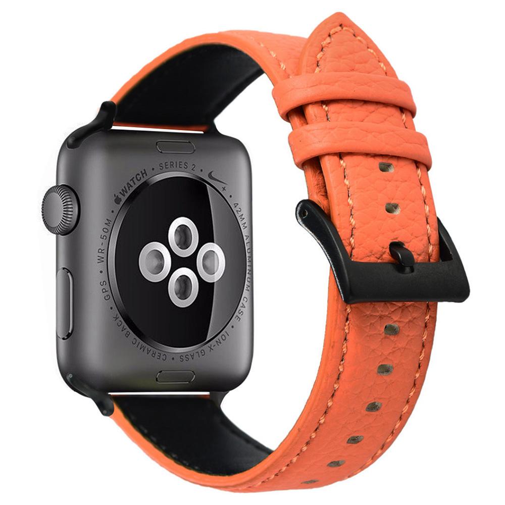 

For Apple Watch 10 46mm/Ultra 2/Ultra 49mm/9 8 7 45mm/SE (2023) SE (2022) SE 6 5 4 44mm/3 2 1 42mm Genuine Cow Leather Watch Band Orange