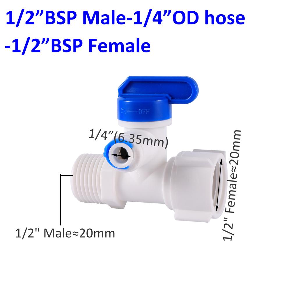 RO Water Straight 1/4" 3/8" OD Hose 1/4"BSP 1/2" Male Thread Quick Connect Fittings Plastic Ball Valve Reverse Osmosis Fitting