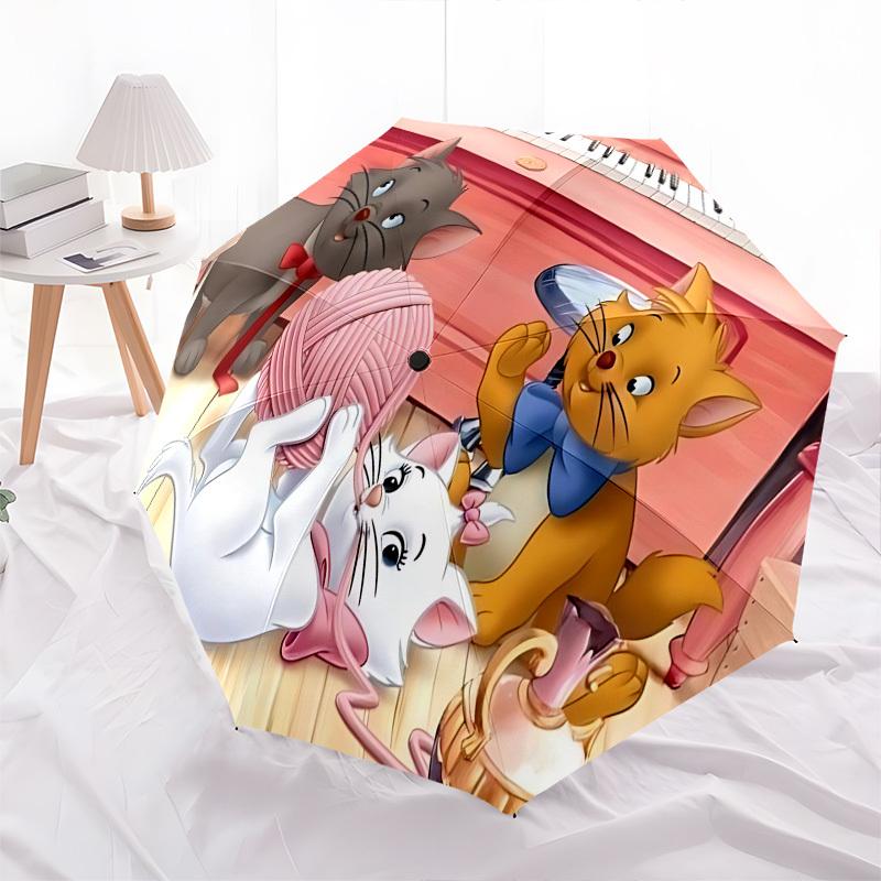 Aristocats-Themen-Regenschirm mit automatischem Öffnen und Schließen, Helle Farbe, 8-Speichen, Tragbar, Geeignet für Männer und Frauen, Ein Perfektes Geschenk für Chr