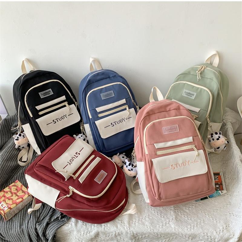 Fashion Contrast Color Women's Backpack Waterproof School Bags For Girls Large Capacity Students Bag Anti-theft School Backpack