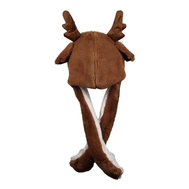 Plush Animal Hat Winter Warm Beanie with Long Ear Flaps Cute Elk with Moving Ears Christmas Gift for Teens Boys Girls