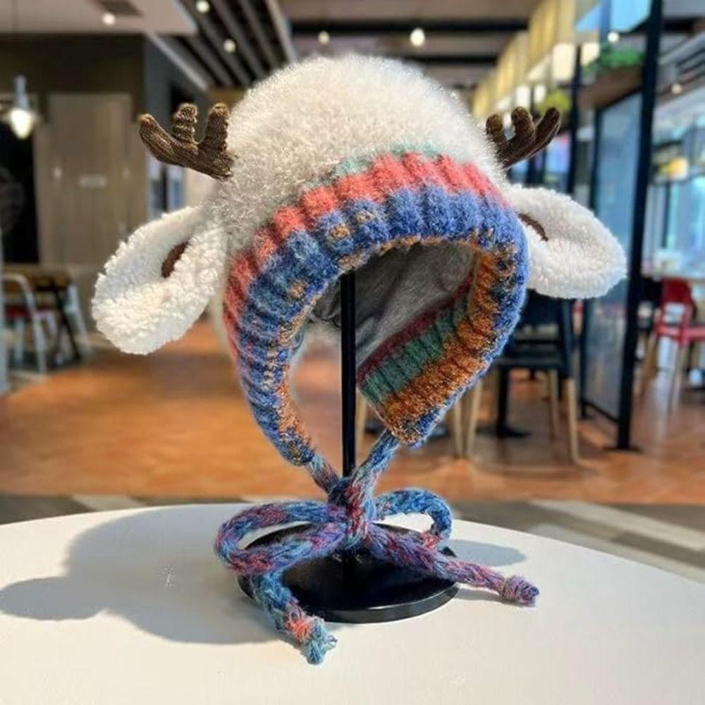 New Fur Deer Storage Hat Ear Protection Warm Festival Christmas Antler Hat Windproof Adjustable Winter Cap Winter