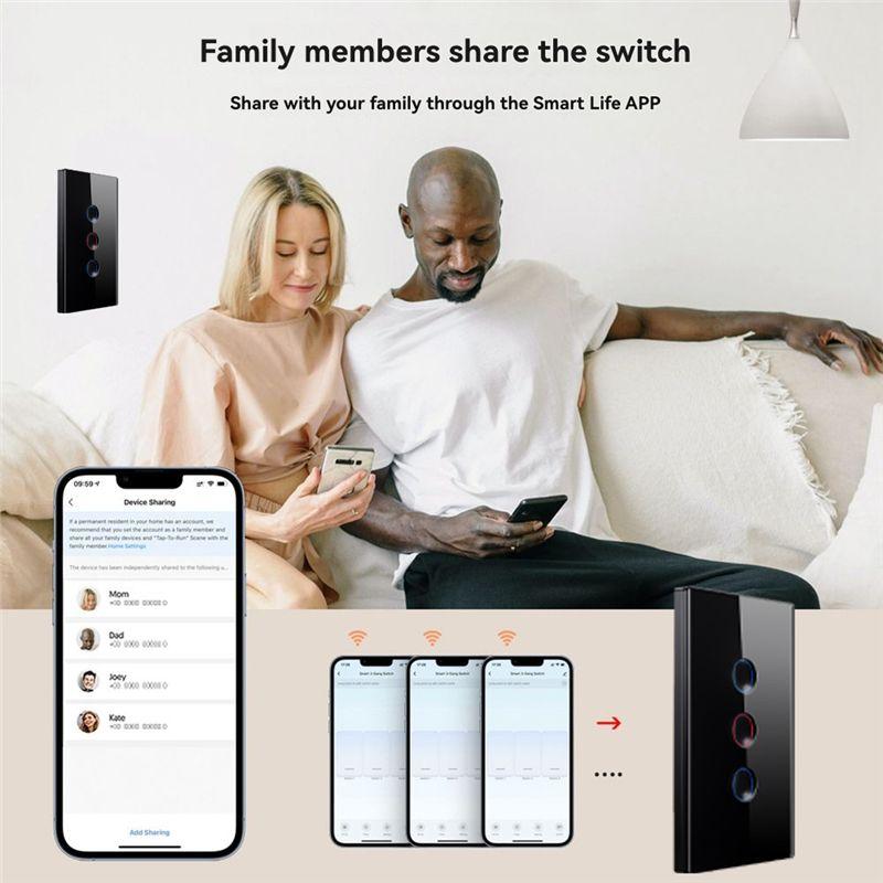 AAAF Zigbee Black Smart Touch Switch 110-240V 2.5D Concave Style Zigbee3.0 Signal Repeater Work With Alexa Google Home 4 Gang