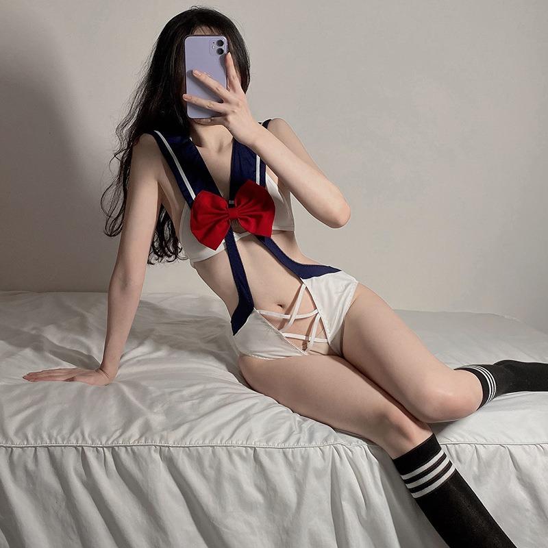 Sexy Student Hollow Strap Sailor Uniform Hot One-piece Dead Library Water Cosplay Suit Women's Lingerie