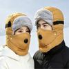 Winter Windproof Unisex Ear Face Covering Beanie With Removable Goggles Warm Thick Fleece Hat Cold Weather Outdoor