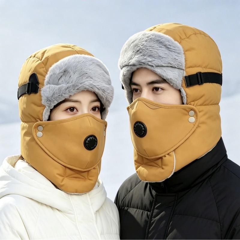 Winter Windproof Unisex Ear Face Covering Beanie With Removable Goggles Warm Thick Fleece Hat Cold Weather Outdoor