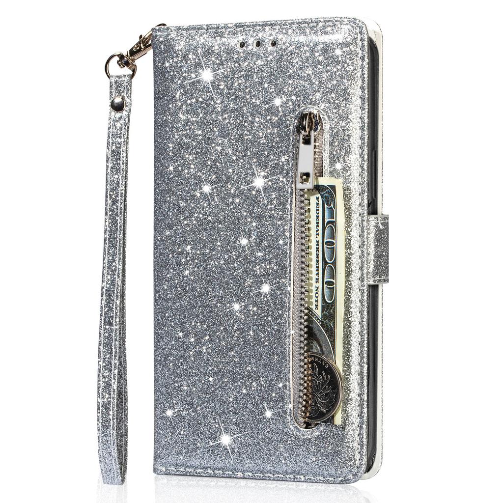 Suitable for Samsung Z Fold 5 Mobile Phone Leather Case Z Fold4 Glitter Zipper Wallet Insert Card Holder Protective Case