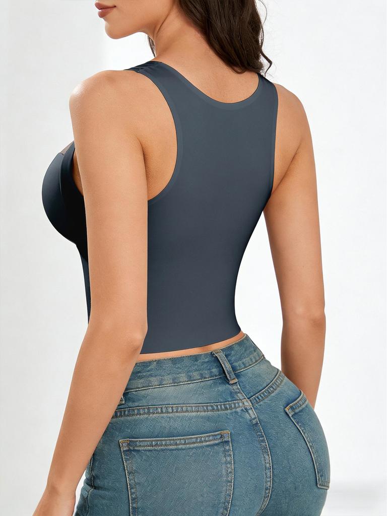 BH, Ohne Bügel, Sport-Tanktop, Raffung seitlich am Busen, Push-Up, Hohe Elastizität, Integrierte Polsterkörbchen