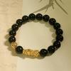 Gold-Plated Pixiu & Obsidian Bracelet for Men and Women - Elegant Gift
