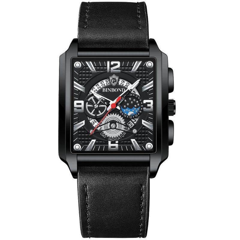 Binbang BINBOND Square Retro Men's Quartz Watch Multi-functional Luminous Waterproof Watch