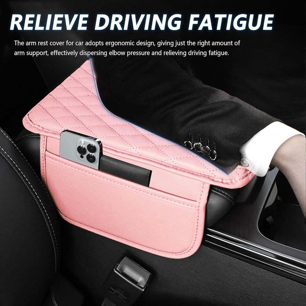 Microfiber Leather Car Console Cover Armrest Cushion with 2 Storage Bags Universal Fit Car Interior Accessories for Most Cars