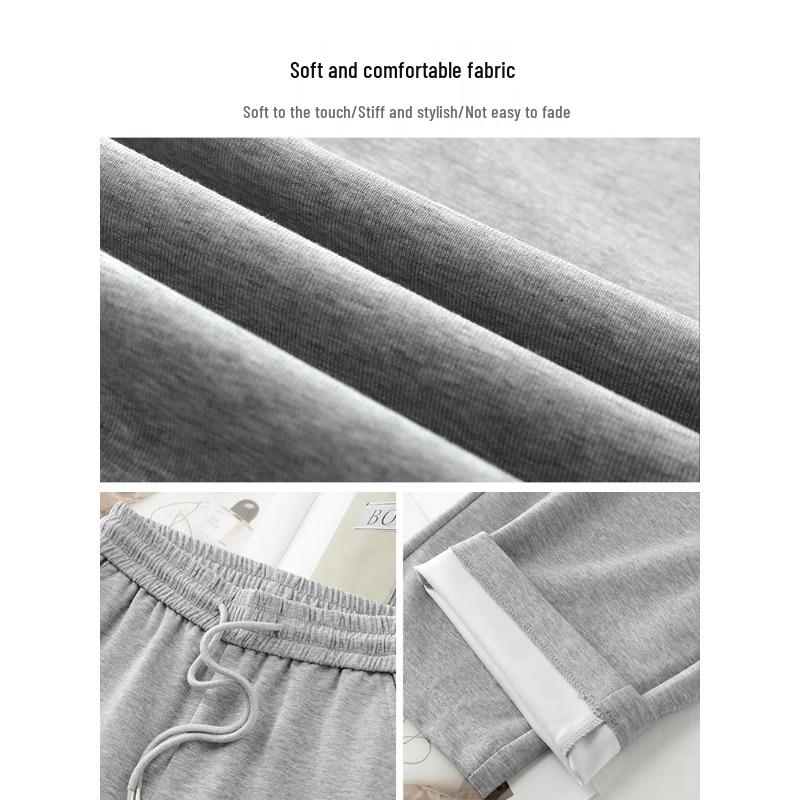 2025 Gray High-Waisted Wide-Leg Women's Sweatpants - Trendy Drapey and Loose for Spring and Autumn