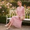Women's Fashion Elegant Chiffon Dress with Inner Lining Flowy Midi Length Half Sleeve Casual Office Wear