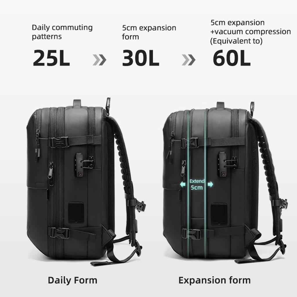Denash 25L 30L 60L Vacuum Seal Travel Backpack, Lockable Carry-On Suitcase Luggage, Expandable Air Compression Vacuum System