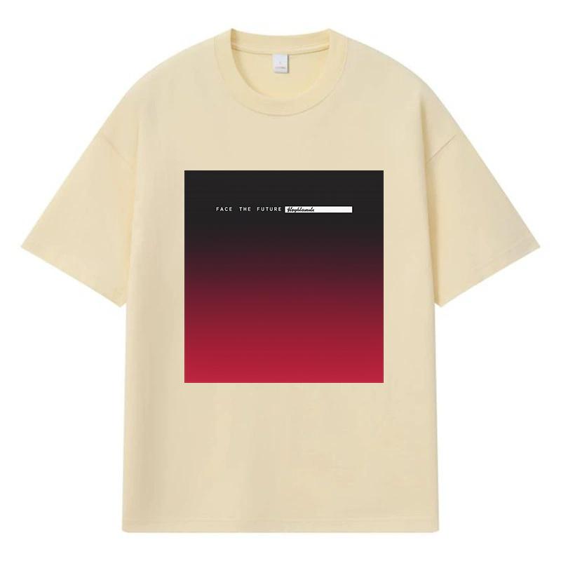 2026 Face The Future Gradient Printed Graphic Y2k Harajuku Streetwear 100% Cotton T Shirt Casual Oversized Summer Men T-shirt