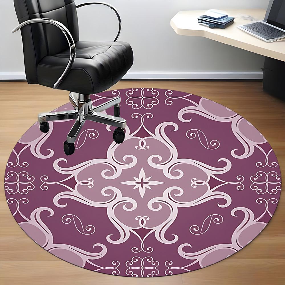 1pc Floral Ornament Carpet, Round Non Slip Durable Large Size Office Carpet, Suitable for Office