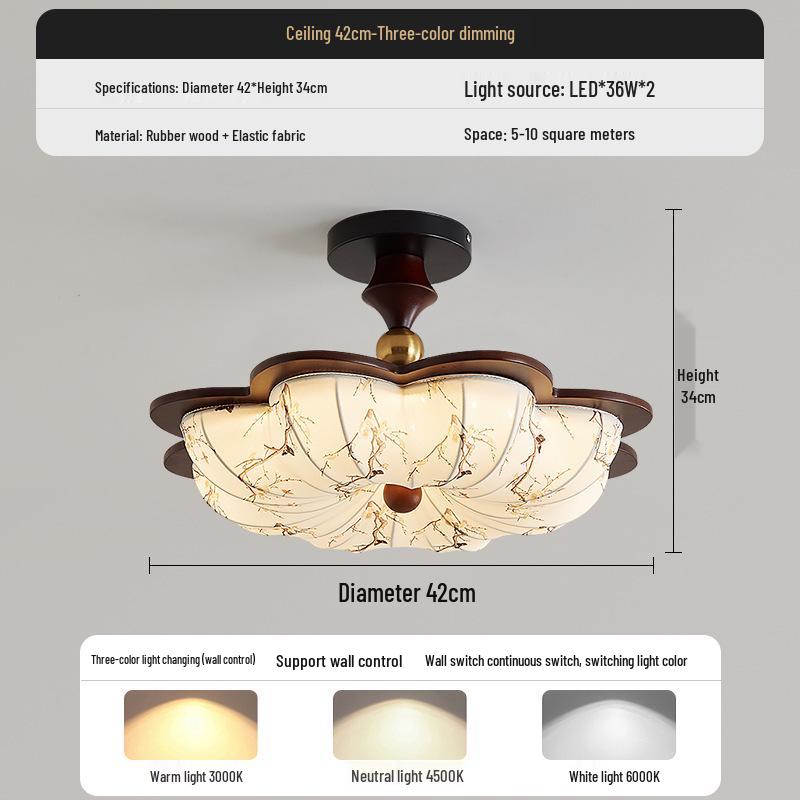 Chinese Song Dynasty Chandelier: Retro Fabric & Walnut Wood Zen Ceiling Light